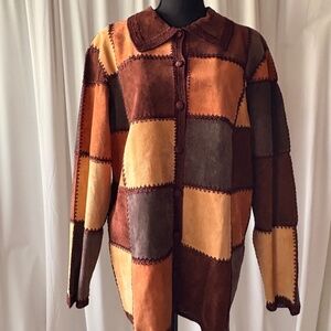 Denim & Co Womens Large Multicolor Leather Patchwork Jacket w/Crochet Seams
